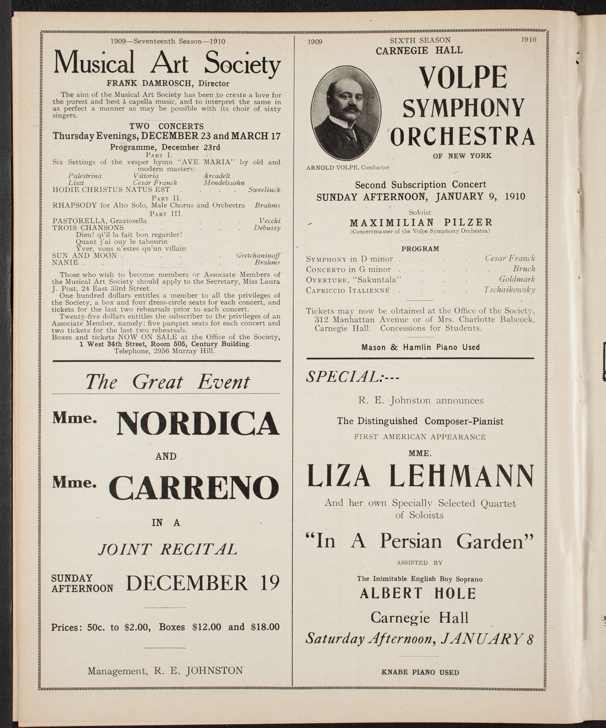 Elmendorf Lecture: At the Gates of the East, December 6, 1909, program page 10