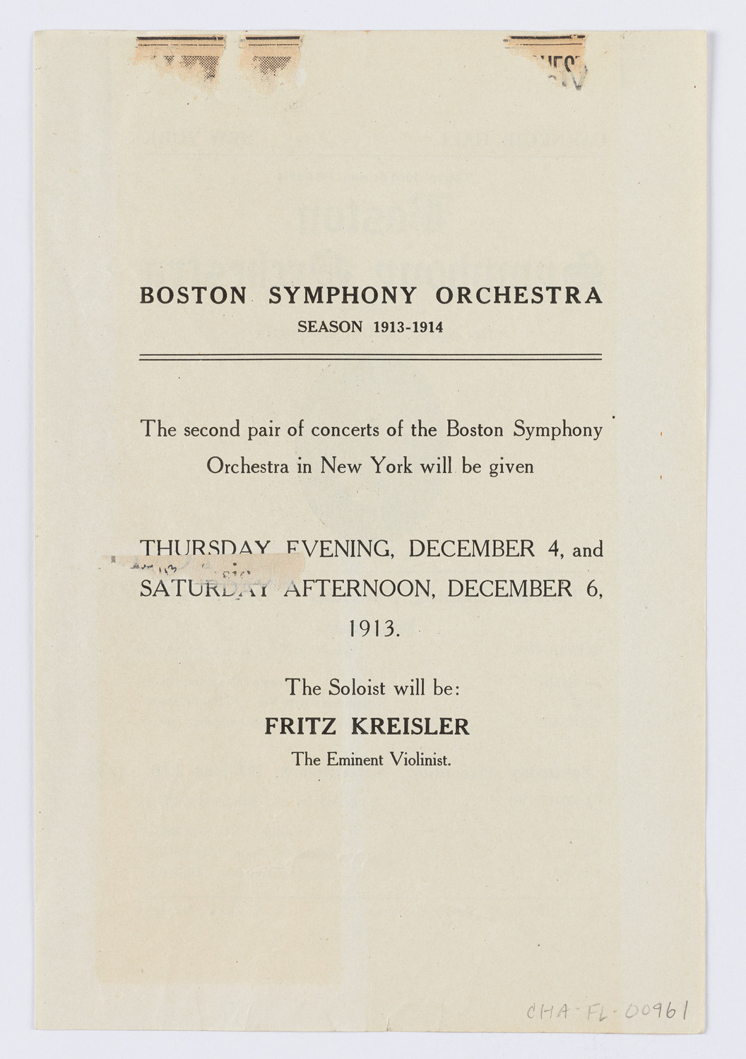 Boston Symphony Orchestra, November 1913