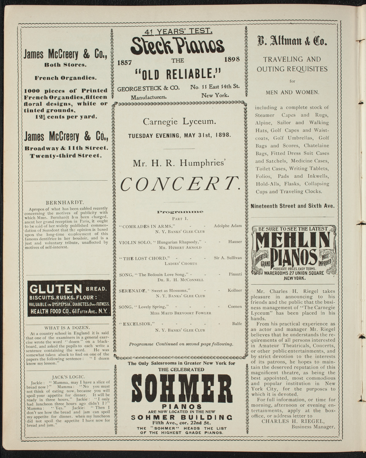 New York Banks' Glee Club and Others, May 31, 1898, program page 4