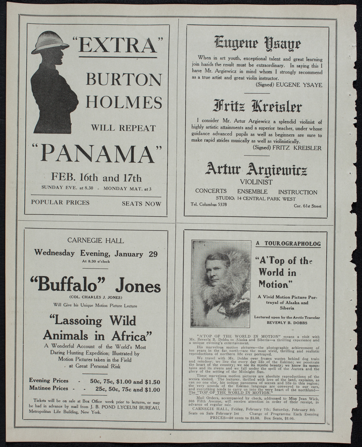 Motion Picture Lecture by Col. Charles J. "Buffalo" Jones, January 29, 1913, program page 10