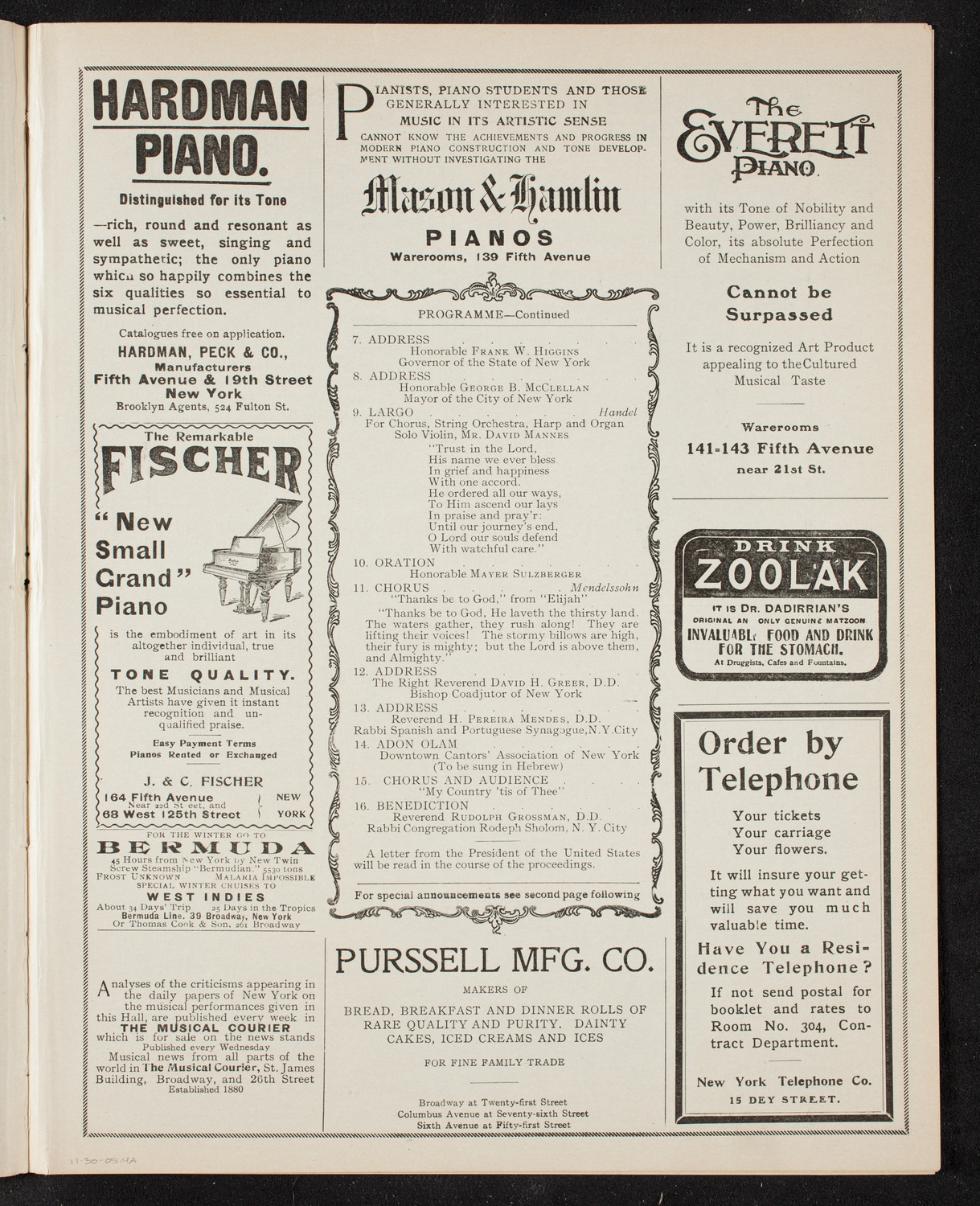 250th Anniversary of the Settlement of the Jews in the United States 1605-1905, November 30, 1905, program page 7