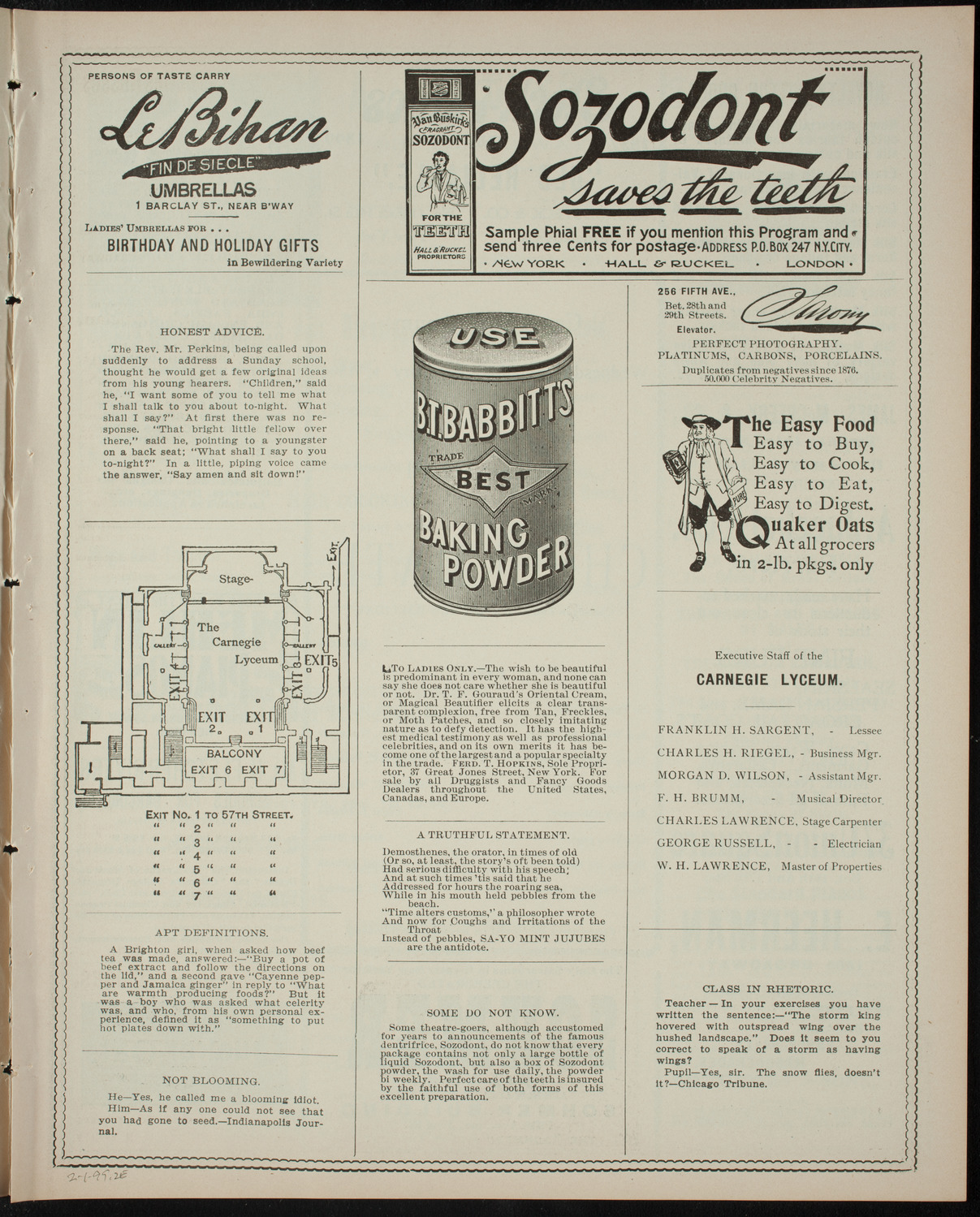 Trinity School Theatrical Presentation, February 1, 1899, program page 3