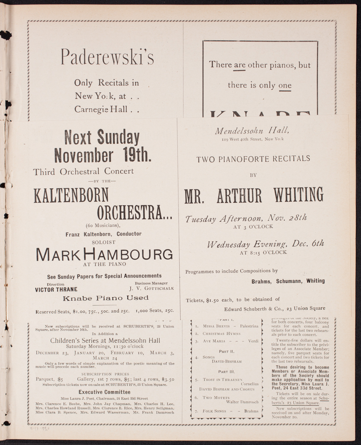 New York Philharmonic, November 17, 1899, program page 7