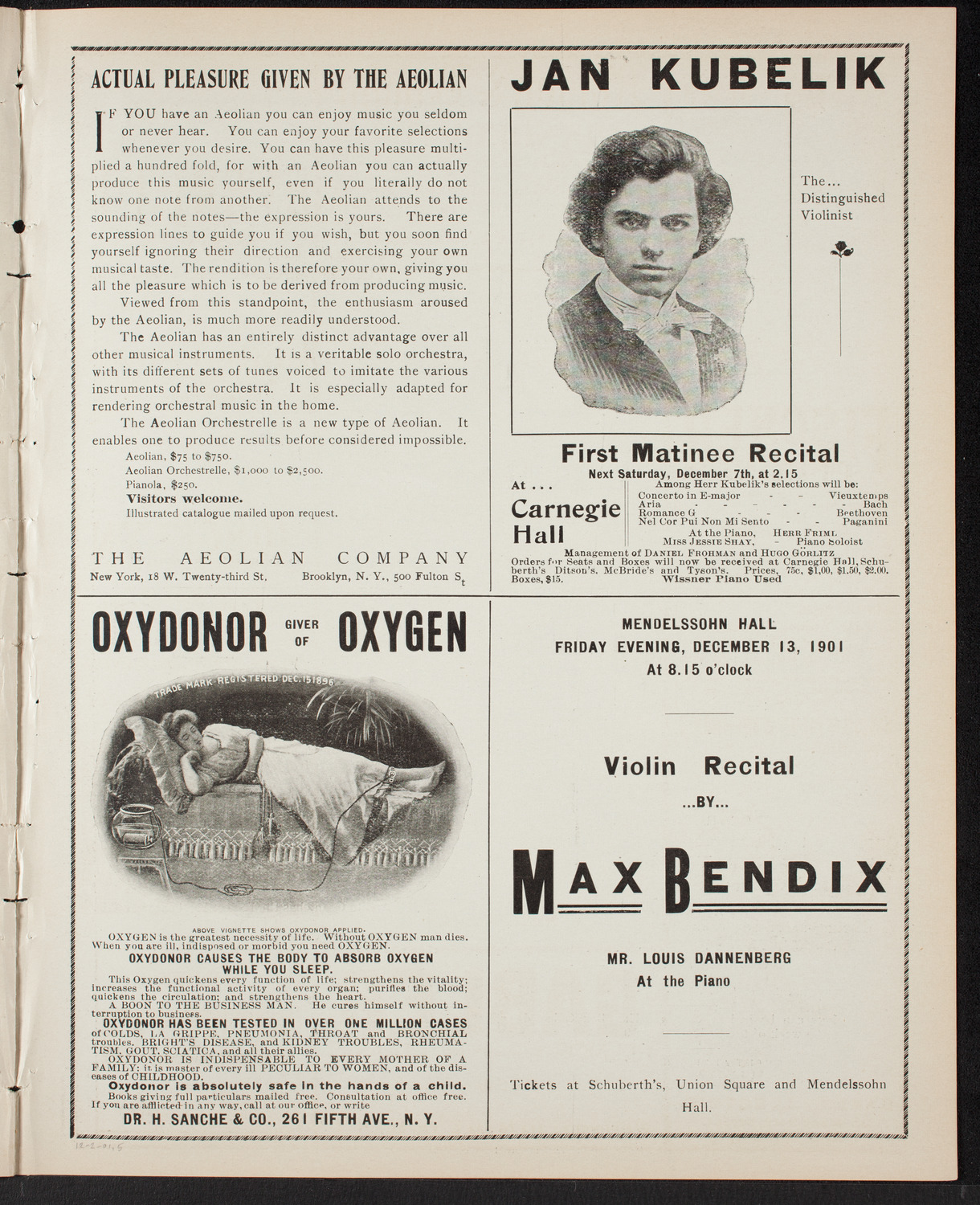 Jan Kubelik, Violin, with the Paur Symphony Orchestra, December 2, 1901, program page 9