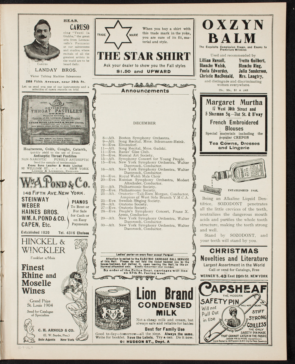 Frances Macmillen with New York Symphony Orchestra, December 7, 1906, program page 3