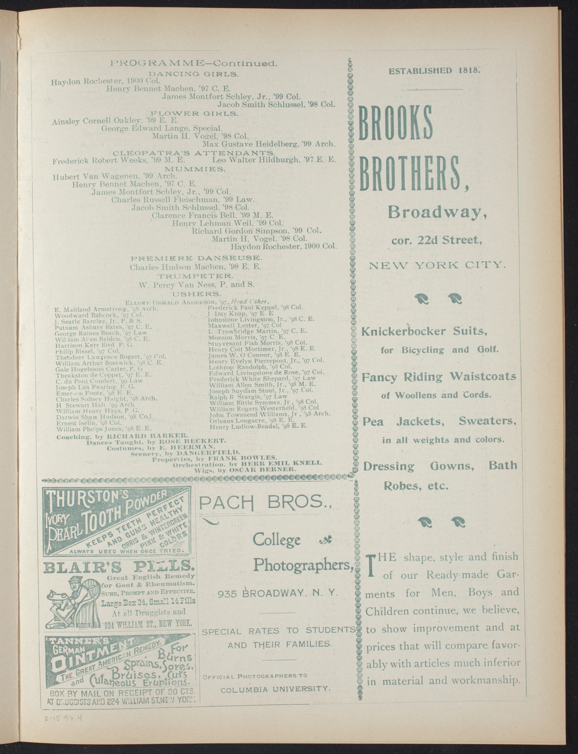 Columbia College Musical Society, February 15, 1897, program page 7