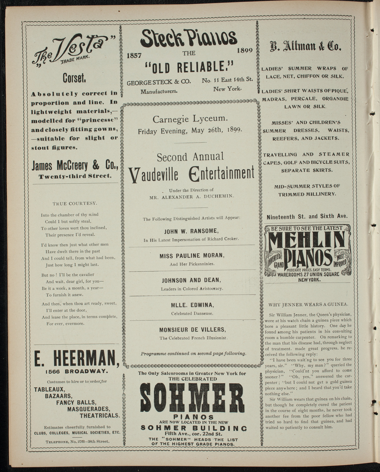 Vaudeville Entertainment, May 26, 1899, program page 4