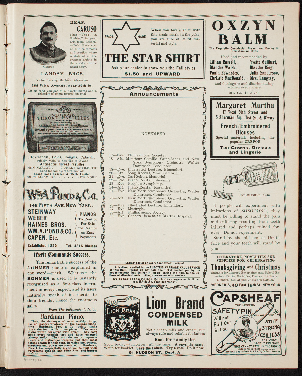New York Philharmonic, November 17, 1906, program page 3