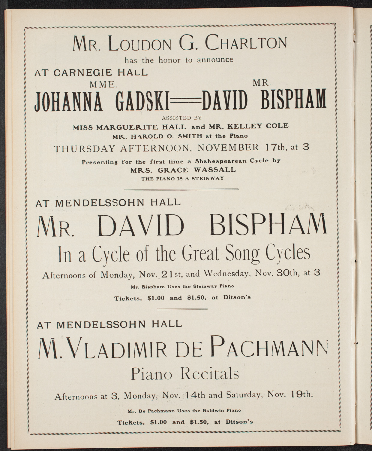 New York Philharmonic, November 11, 1904, program page 10