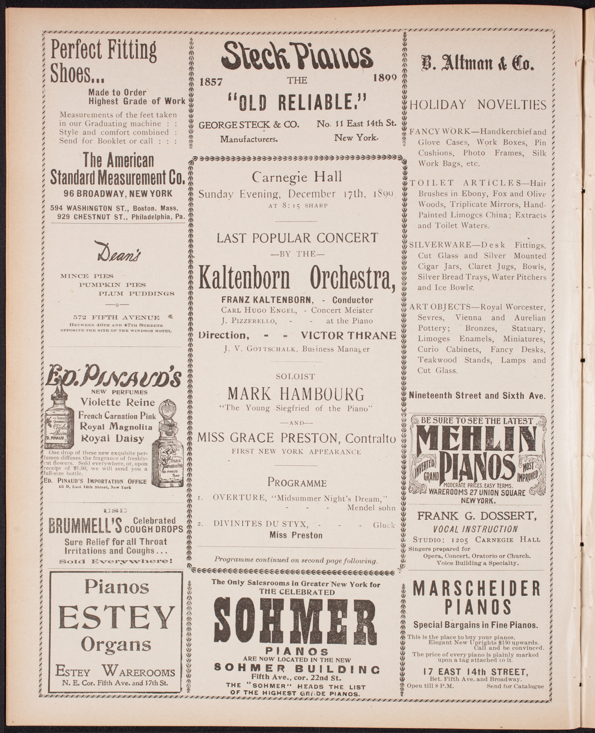 Kaltenborn Orchestra, December 17, 1899, program page 4