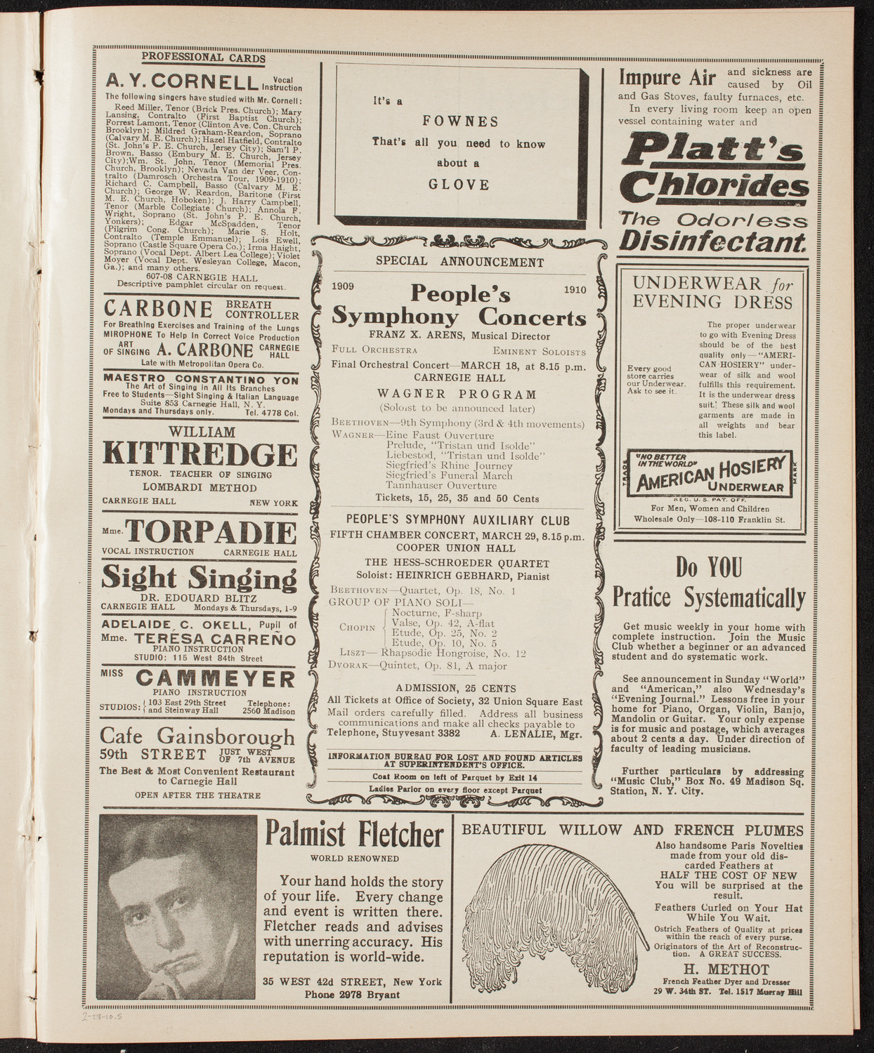 Oratorio Society of New York, February 28, 1910, program page 9