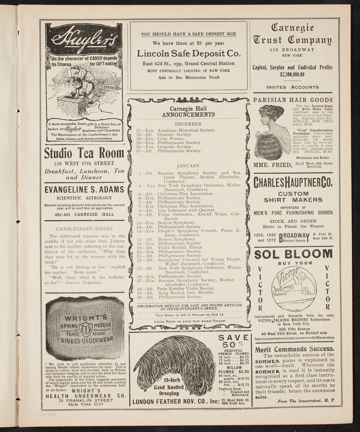 Musical Art Society of New York, December 23, 1909, program page 3