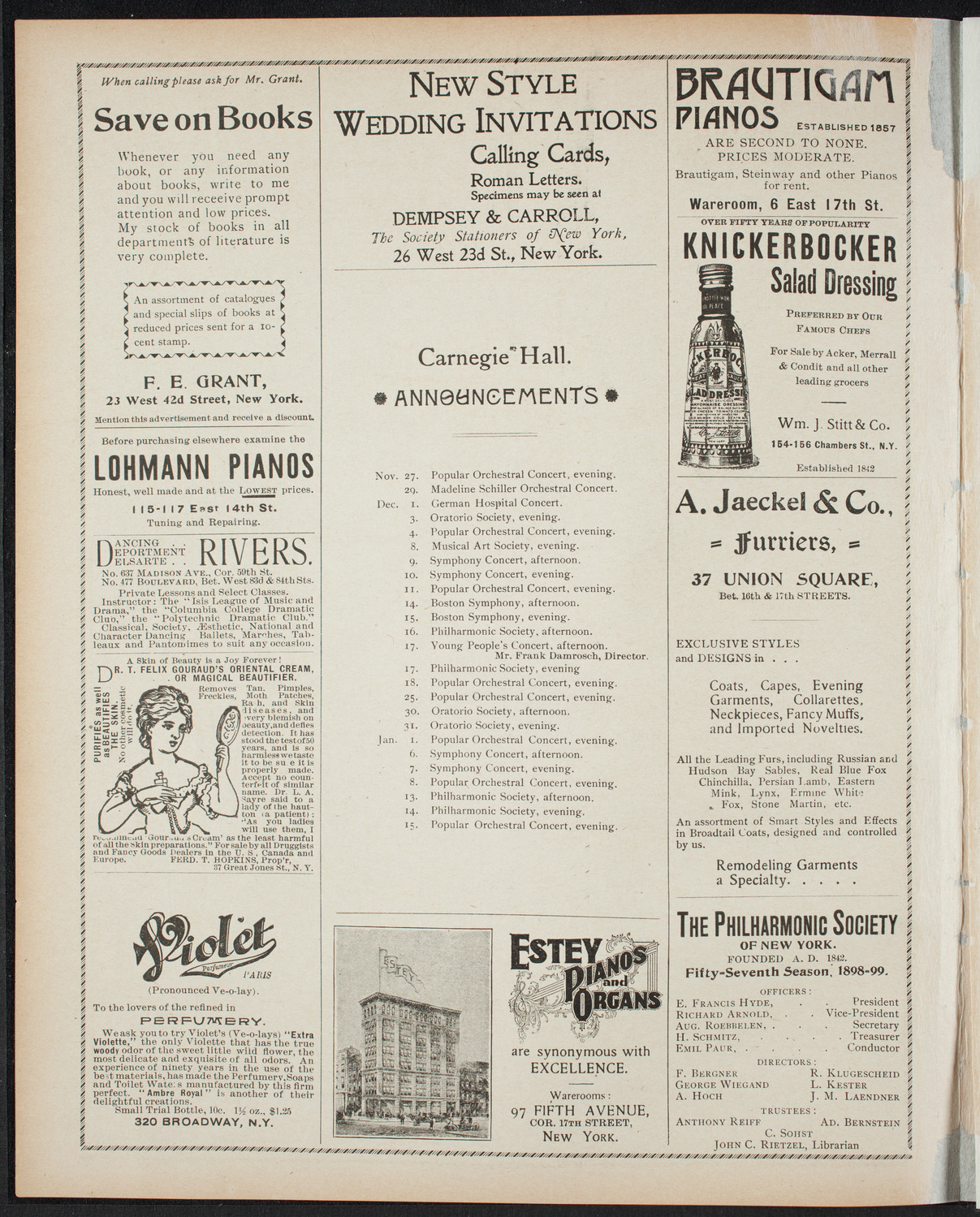 New York Philharmonic, November 26, 1898, program page 2