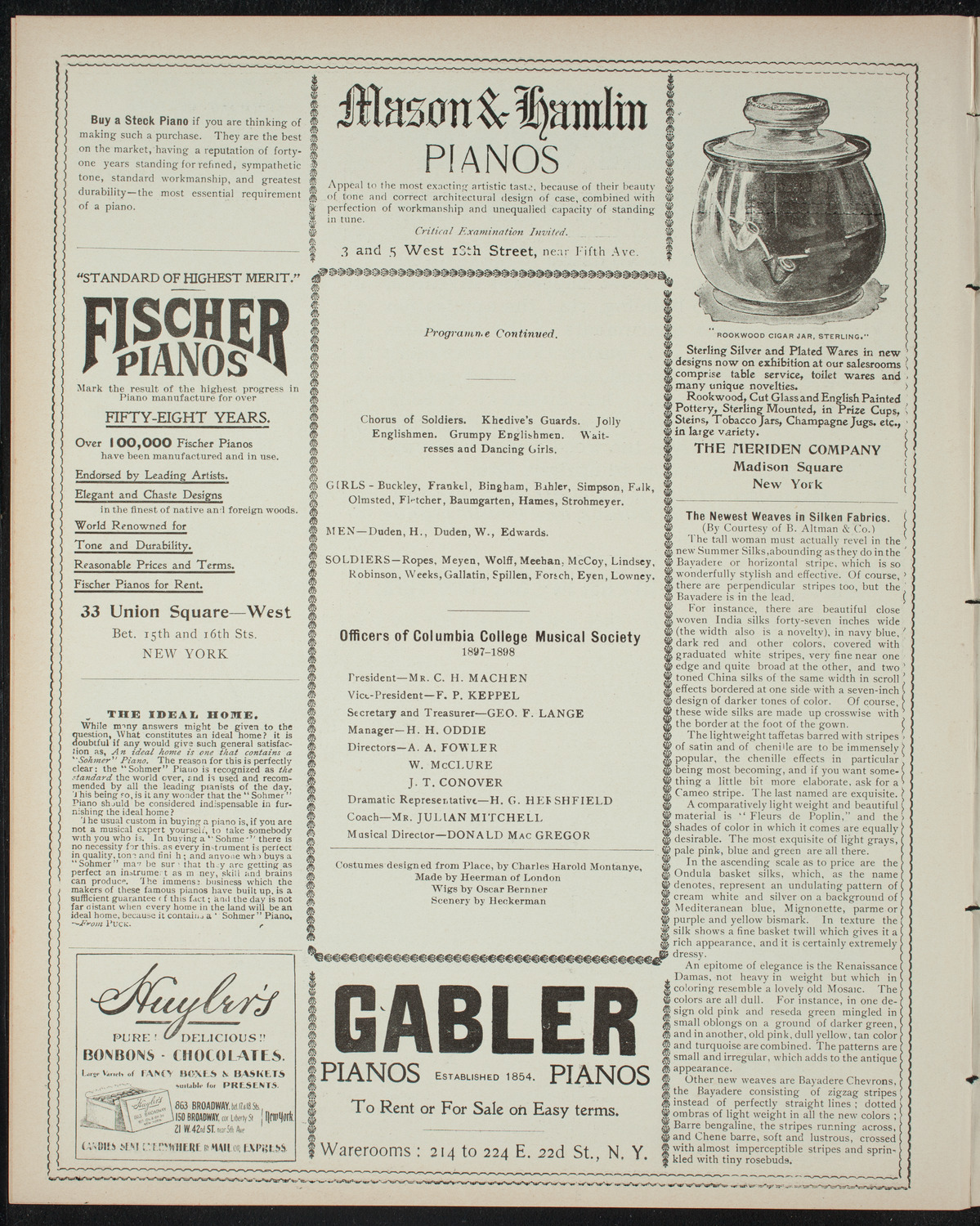 Columbia College Musical Society, February 22, 1898, program page 6