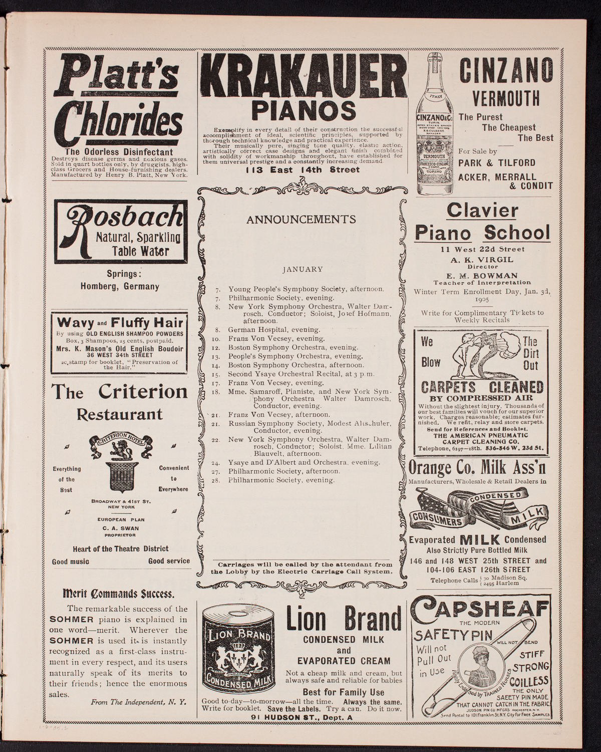 New York Philharmonic, January 6, 1905, program page 3