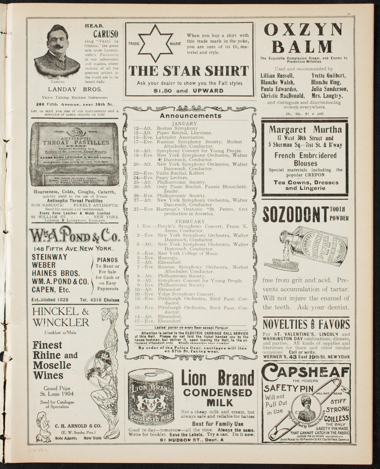 Boston Symphony Orchestra, January 10, 1907, program page 3