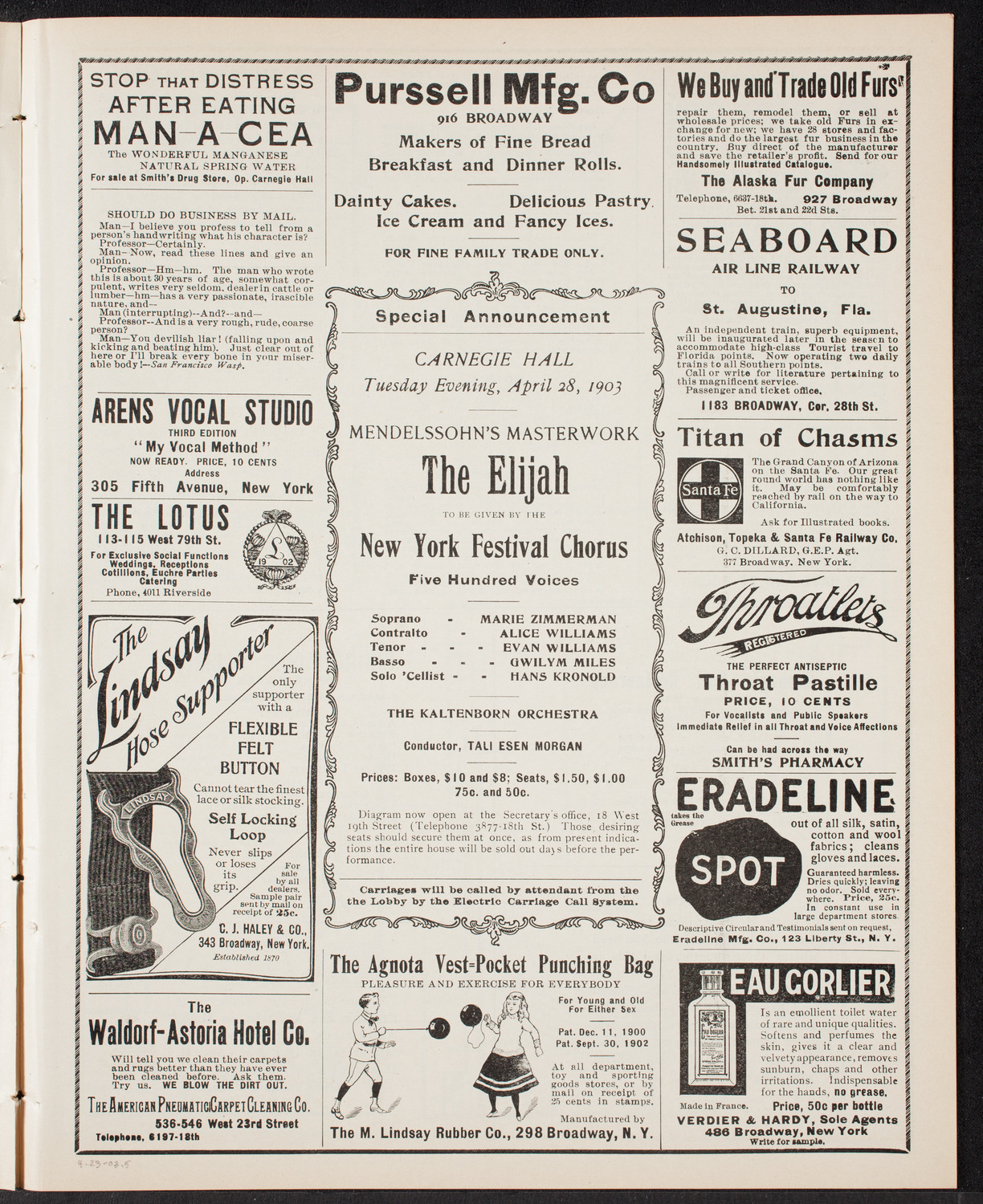 Amicitia Orchestral Club, April 24, 1903, program page 9