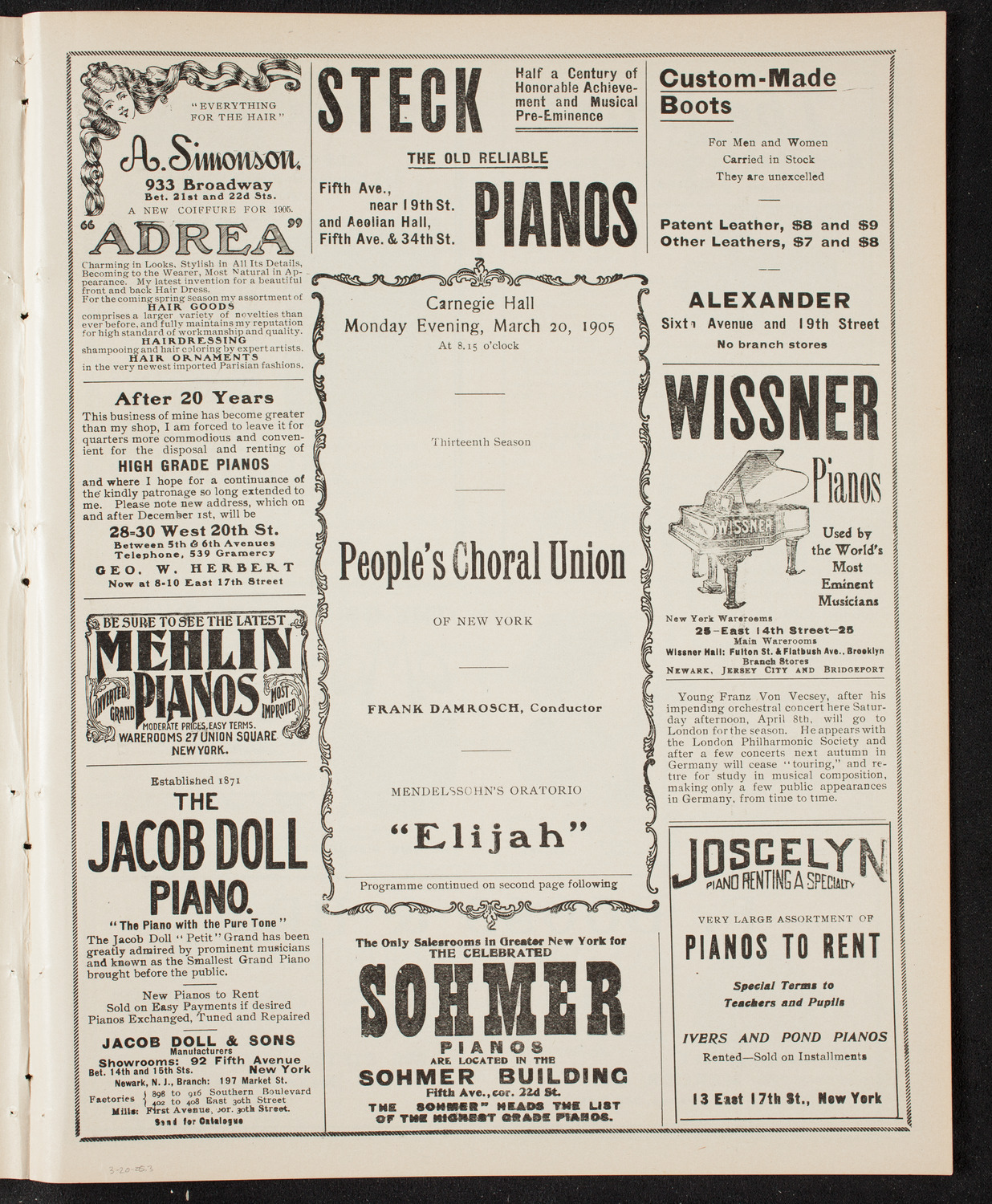 People's Choral Union, March 20, 1905, program page 5