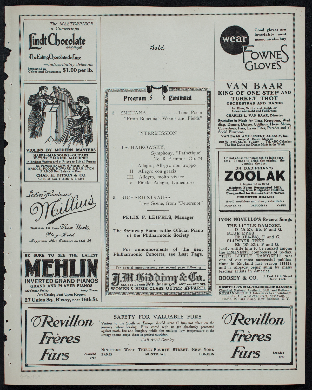 New York Philharmonic, March 9, 1913, program page 7