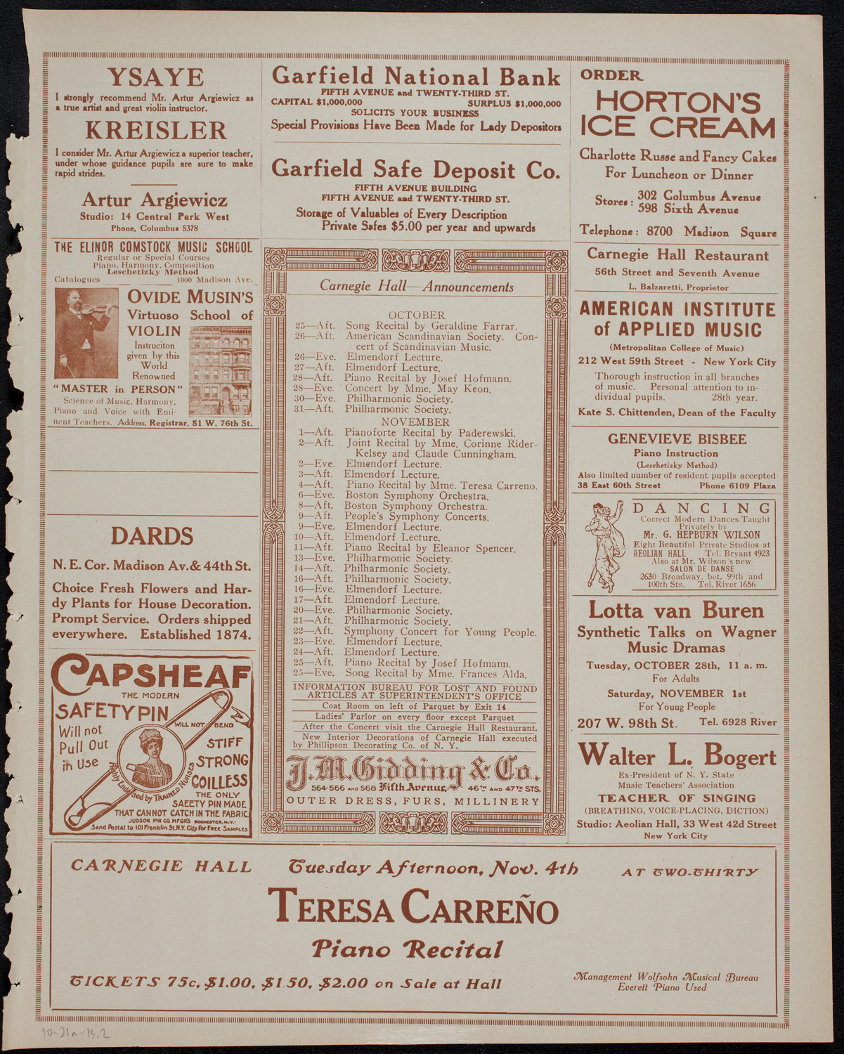 Nellie Melba, Soprano, with the New York Symphony Orchestra, October 21, 1913, program page 3