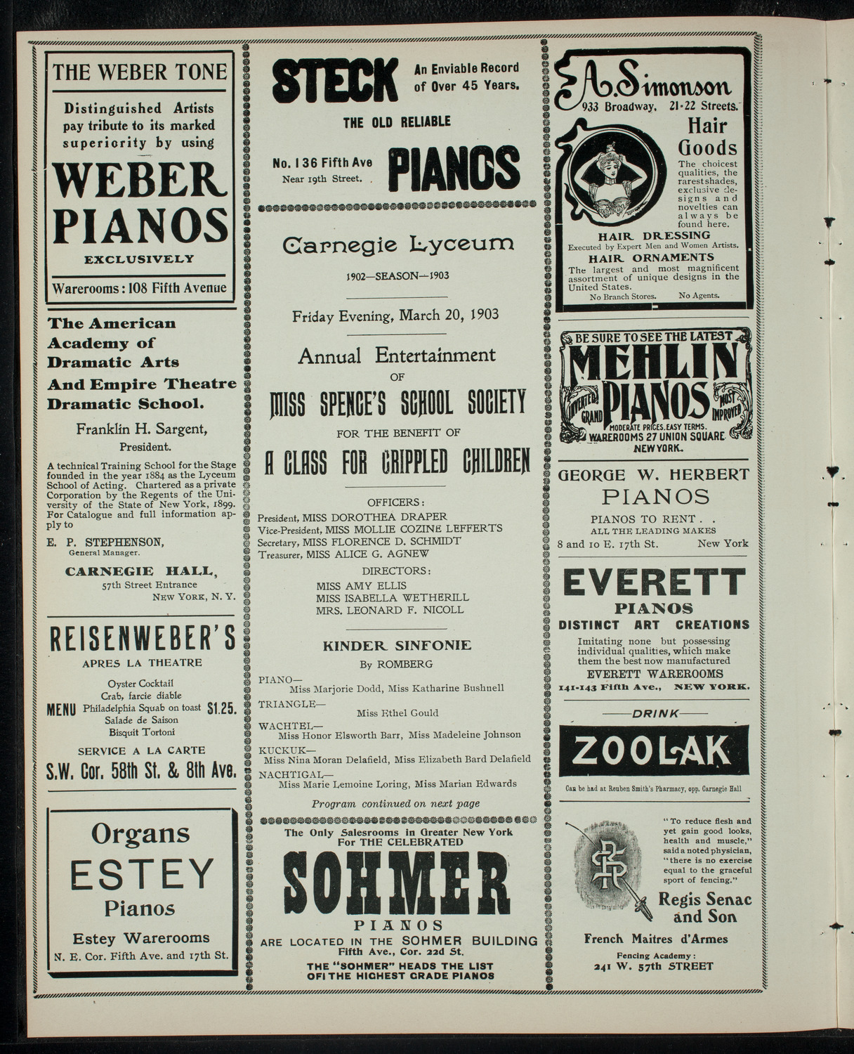 Miss Spence's School Society: Annual Entertainment ot Benefit A Class for Crippled Children, March 20, 1903, program page 2