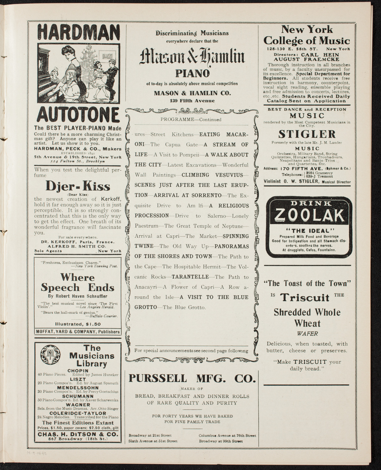 Elmendorf Lecture: Southern Italy, December 9, 1906, program page 7