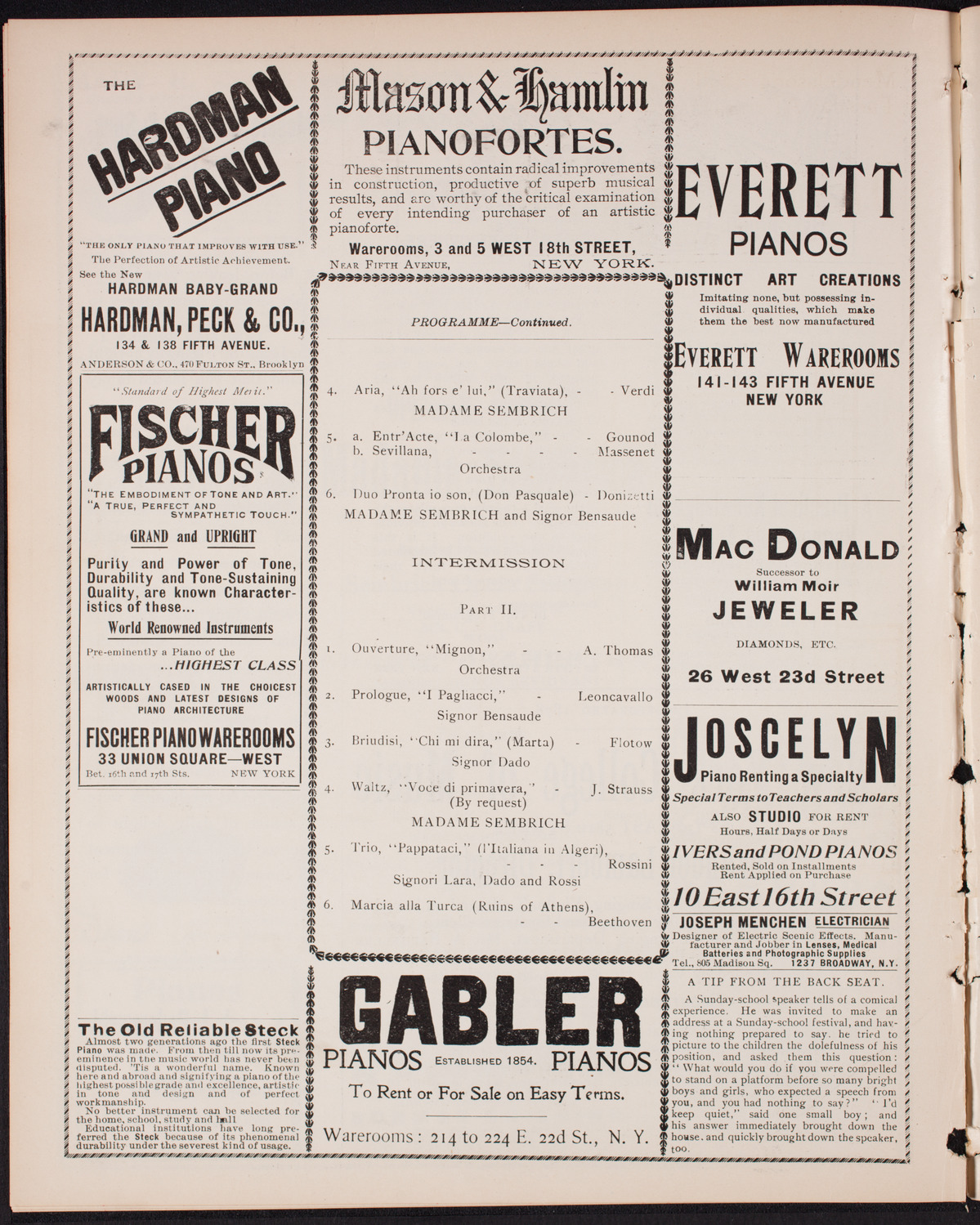 Marcella Sembrich, Soprano, with Orchestra, December 31, 1900, program page 6