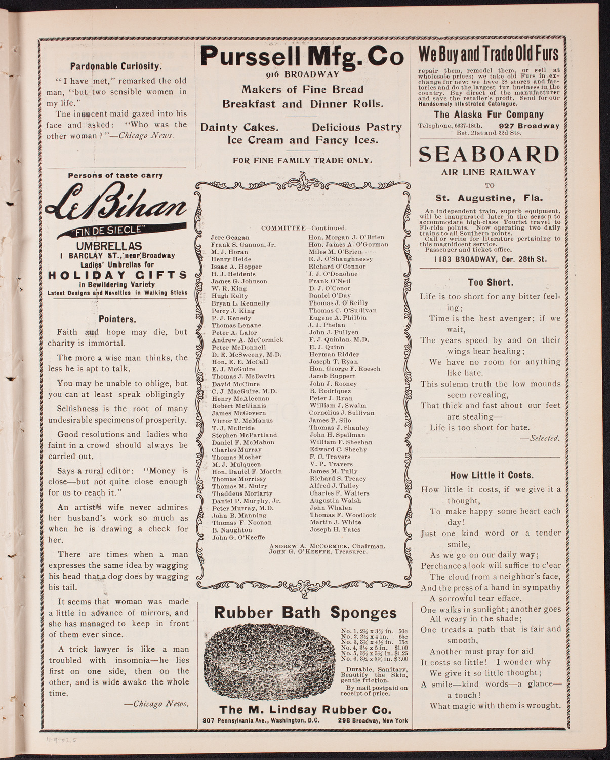 Benefit: St. Malachy's Roman Catholic Church, November 9, 1902, program page 9