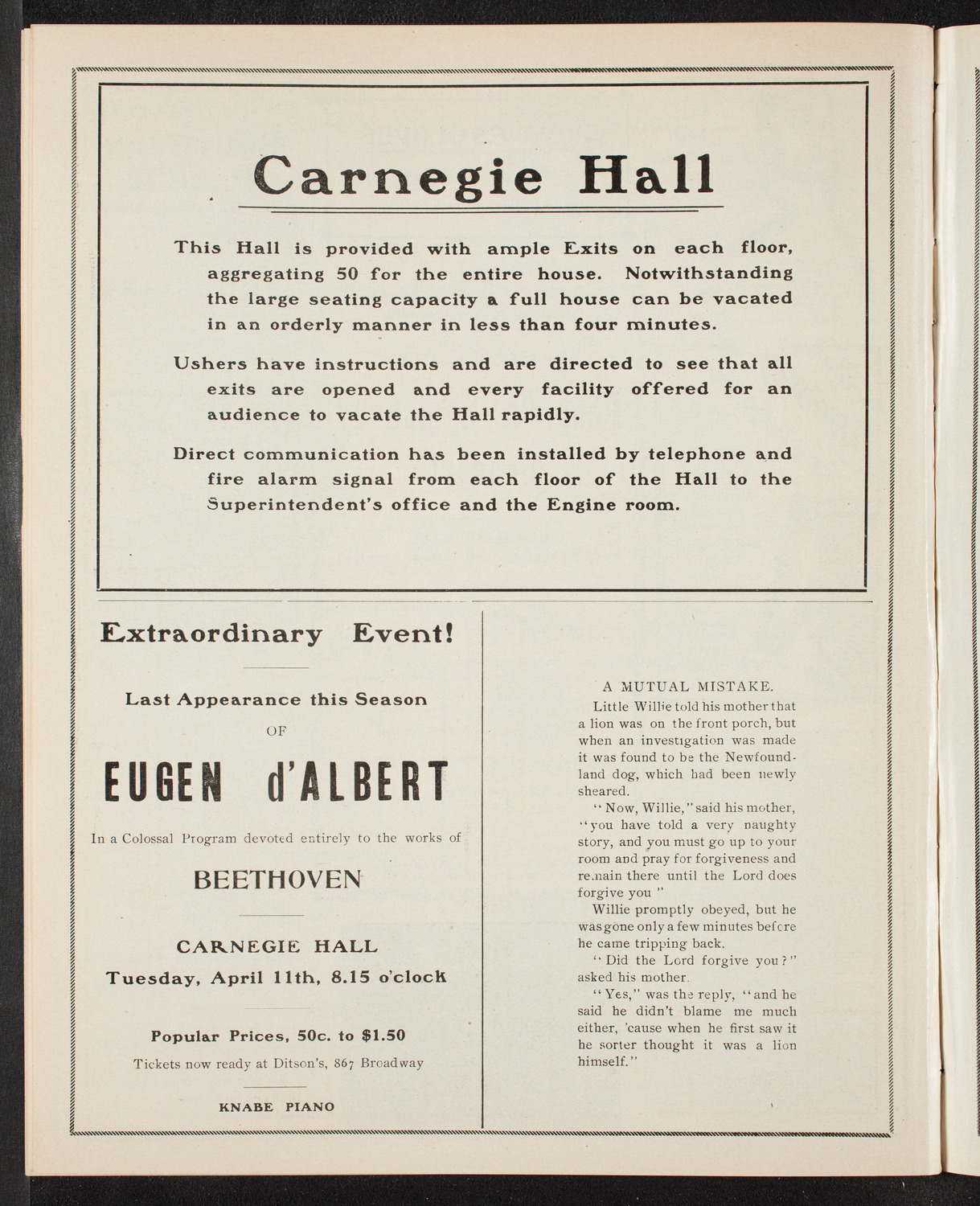 Eugène Ysaÿe, Violin, Anton Hekking, Cello, and Jose Vianna da Motta, Piano with Rosa Zamels, Violin, April 5, 1905, program page 10