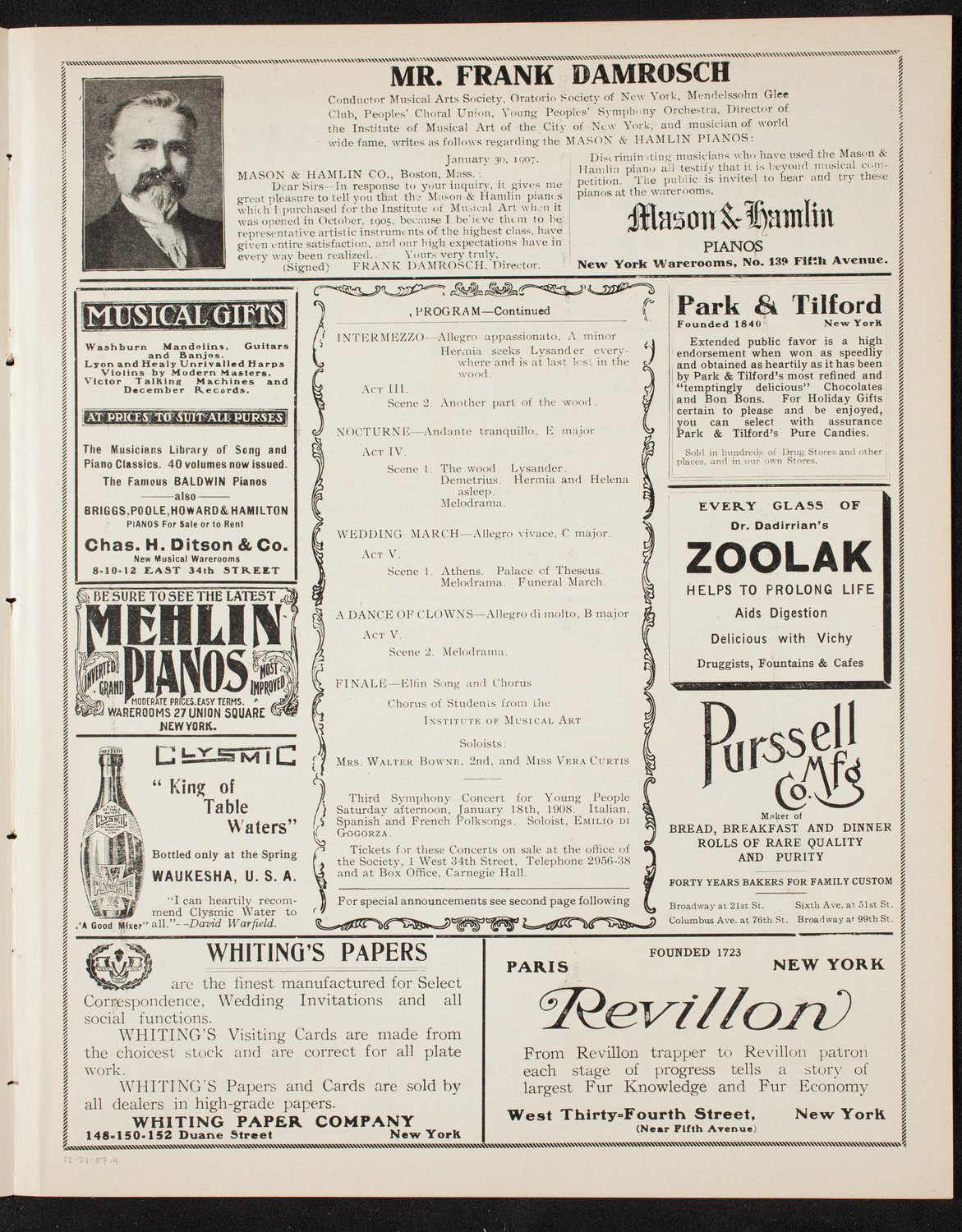 Symphony Concert for Young People, December 21, 1907, program page 7