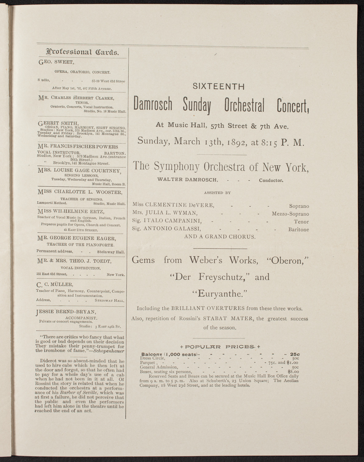 Rose Schottenfels, March 8, 1892, program page 11