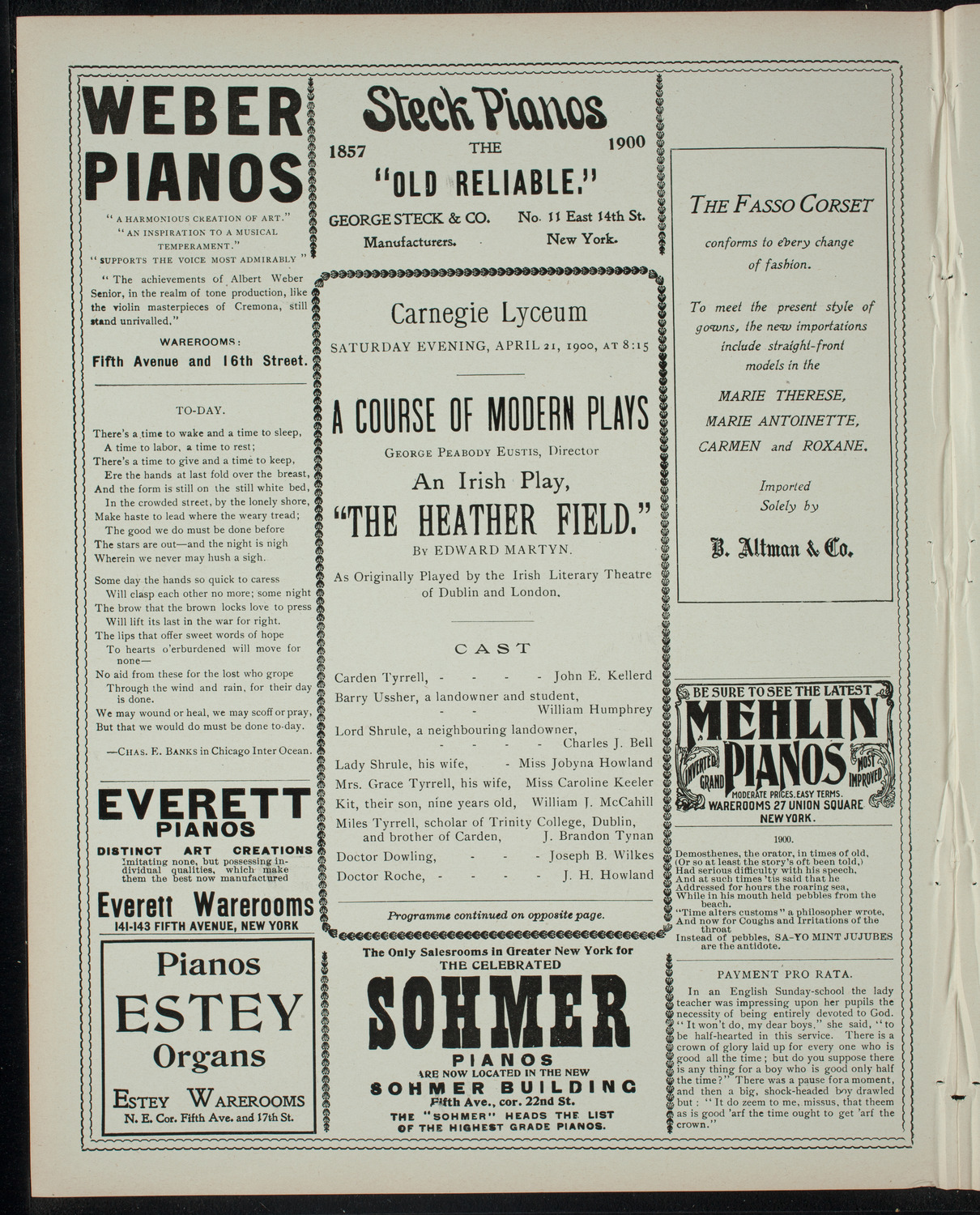 George Peabody Eustis: A Course of Modern Plays, April 21, 1900, program page 2