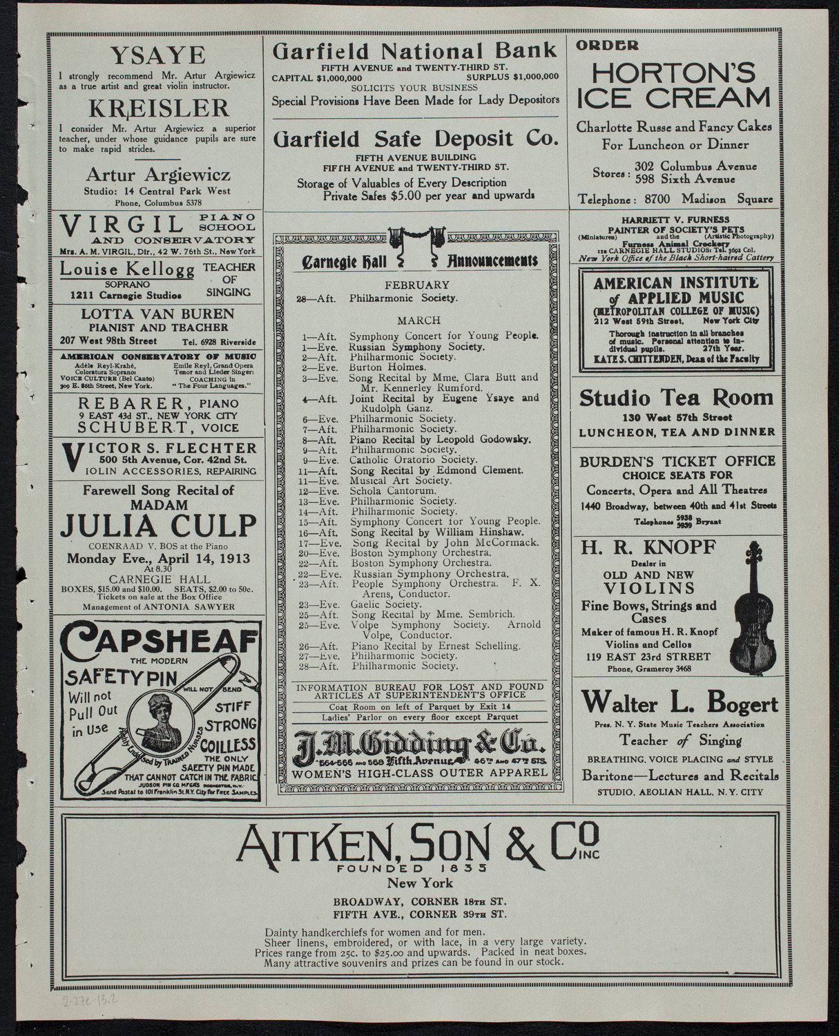 New York Philharmonic, February 27, 1913, program page 3