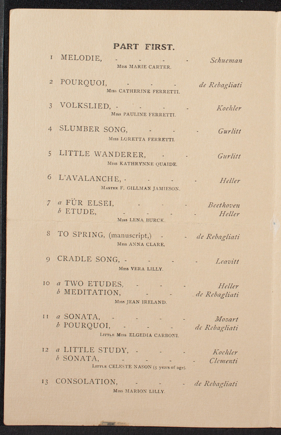 Students of Madame G.H. de Rebagliati, April 11, 1907, program page 2