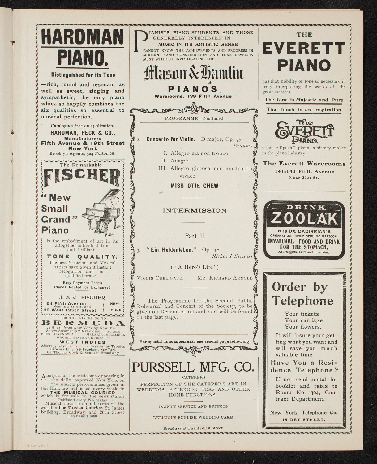 New York Philharmonic, November 10, 1905, program page 7