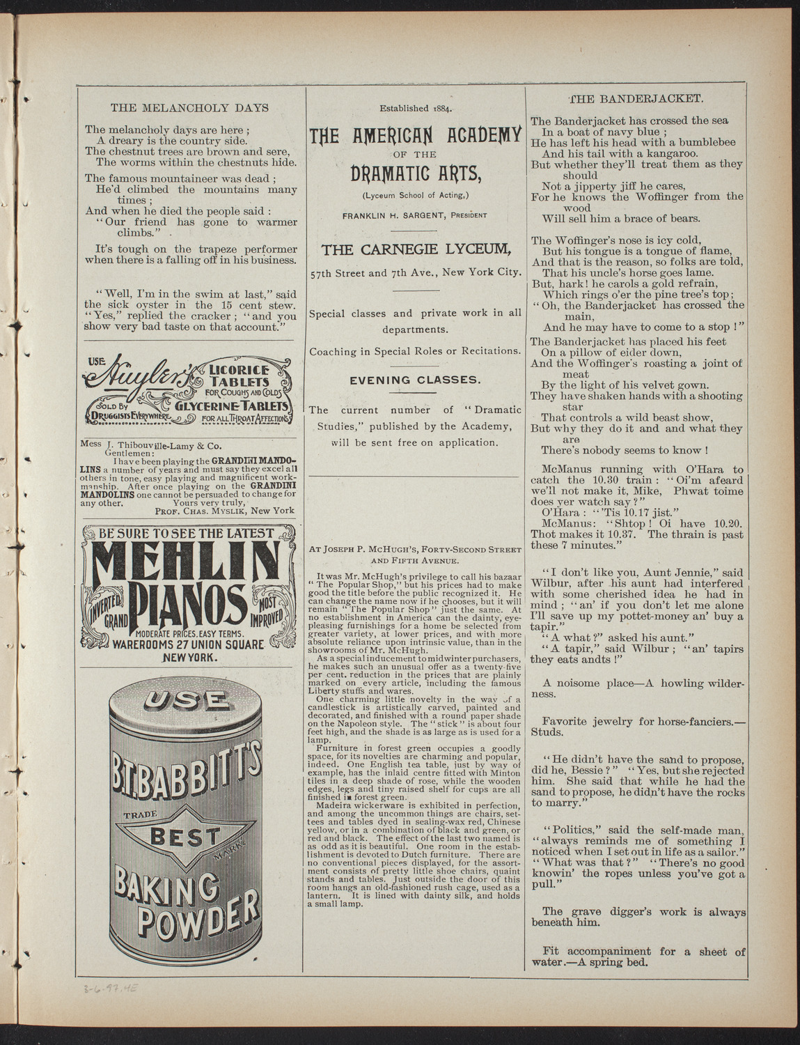 Benefit for the Sick and Wounded in the Cuban Revolution, March 6, 1897, program page 7