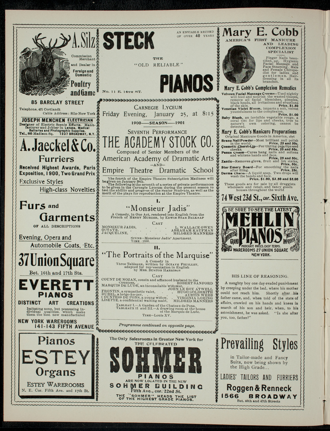 Academy Stock Company of the American Academy of Dramatic Arts and Empire Theatre Dramatic School, January 25, 1901, program page 2