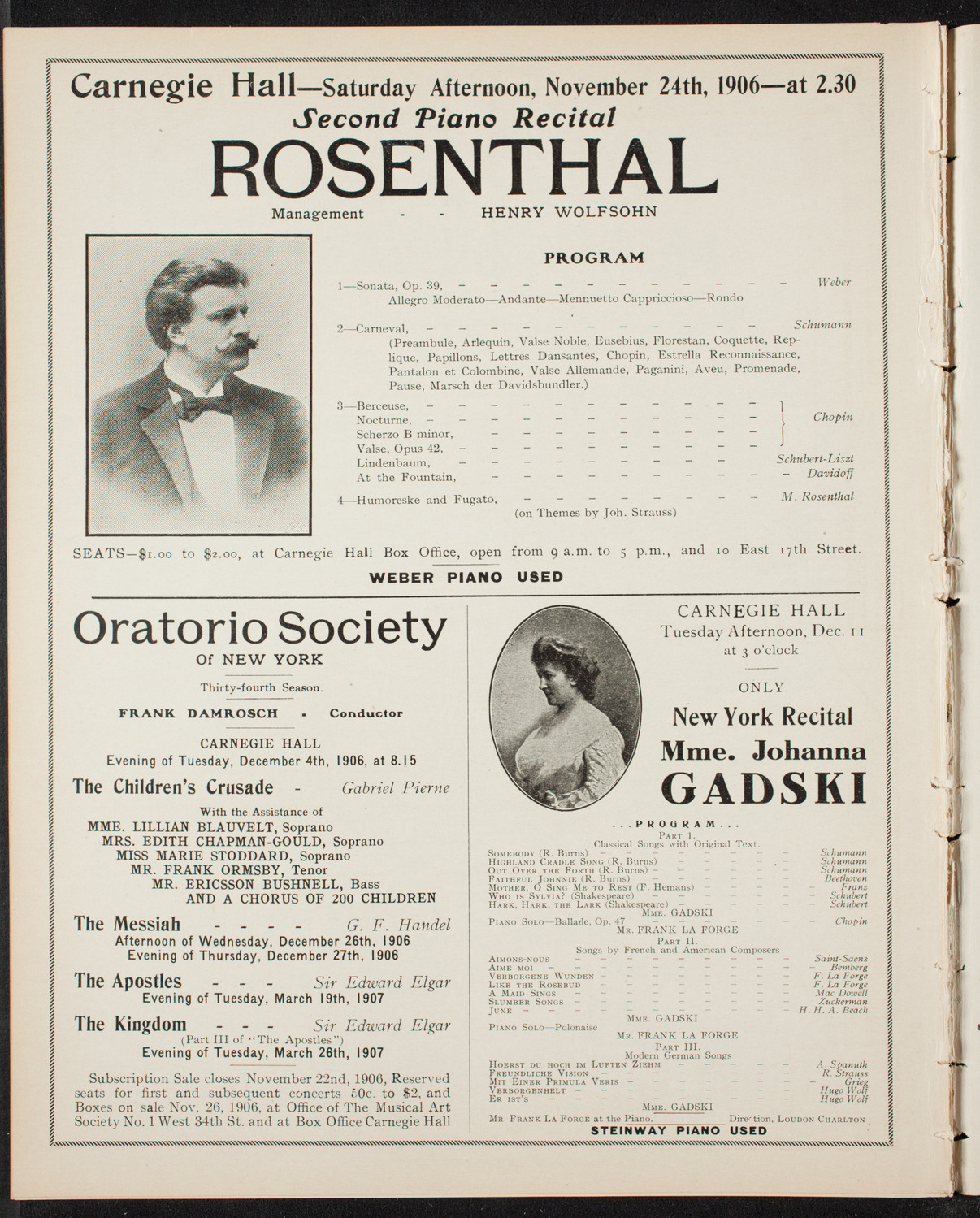 Marcella Sembrich, Soprano, November 20, 1906, program page 12