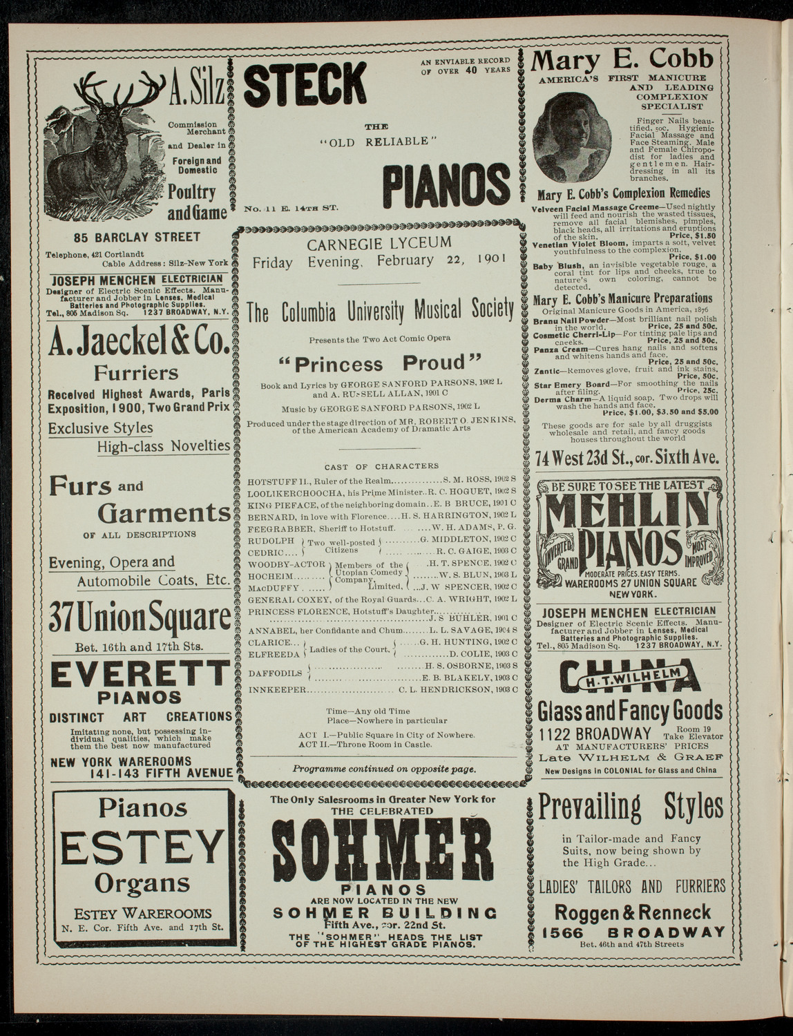 The Columbia University Musical Society, February 22, 1901, program page 2