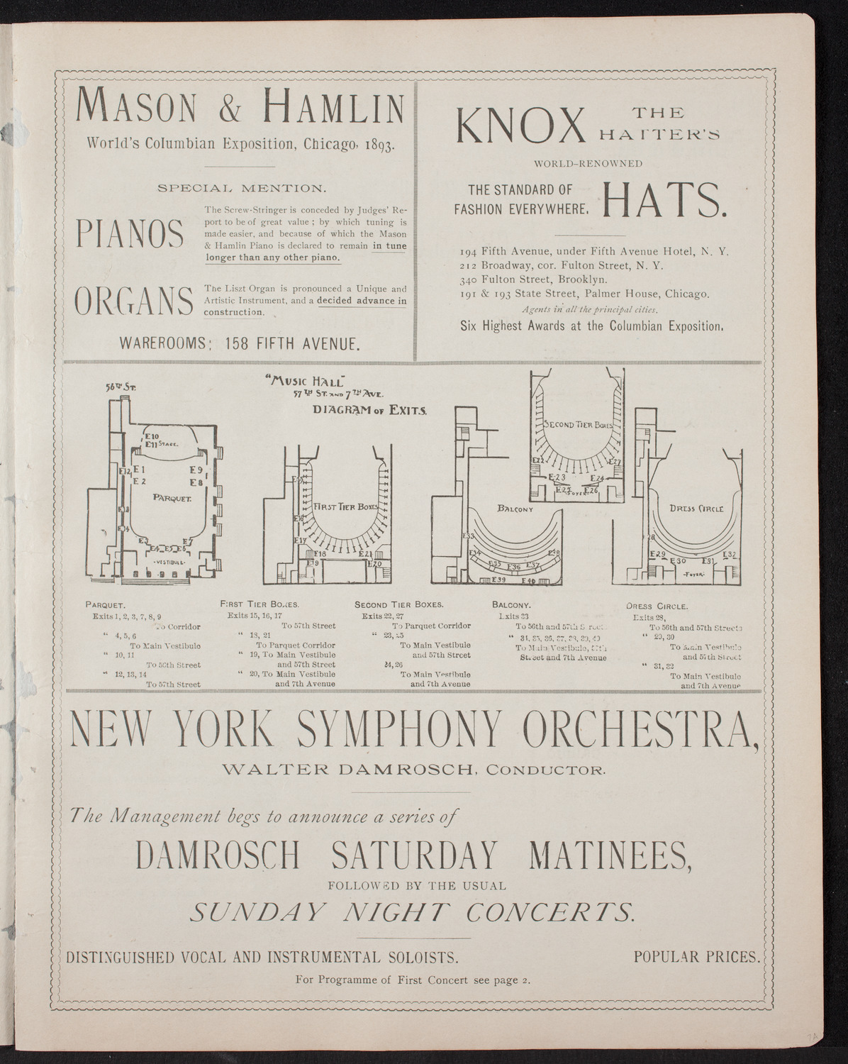 Damrosch Sunday Concert, November 19, 1893, program page 3