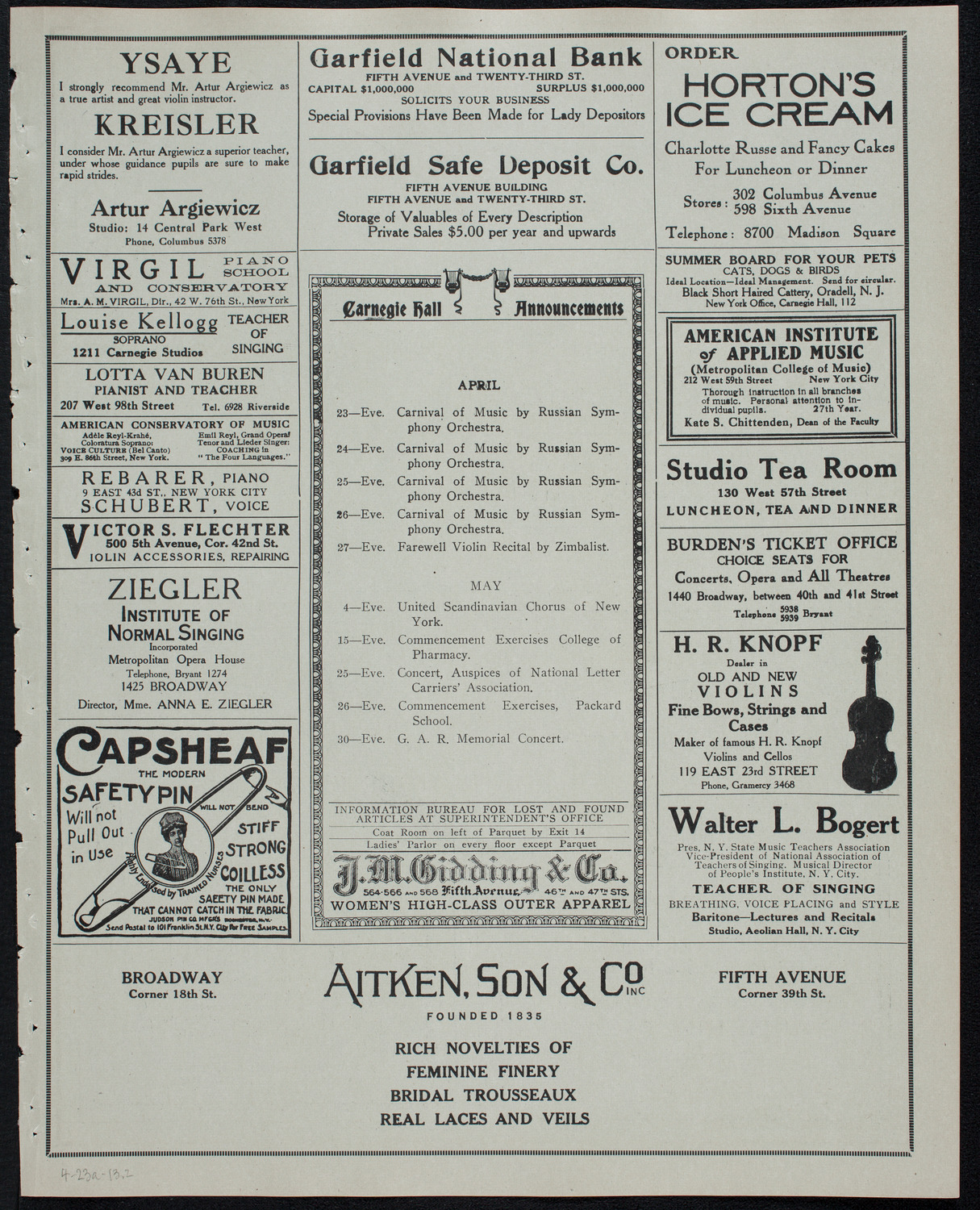 Lillian Nordica, Soprano, April 23, 1913, program page 3