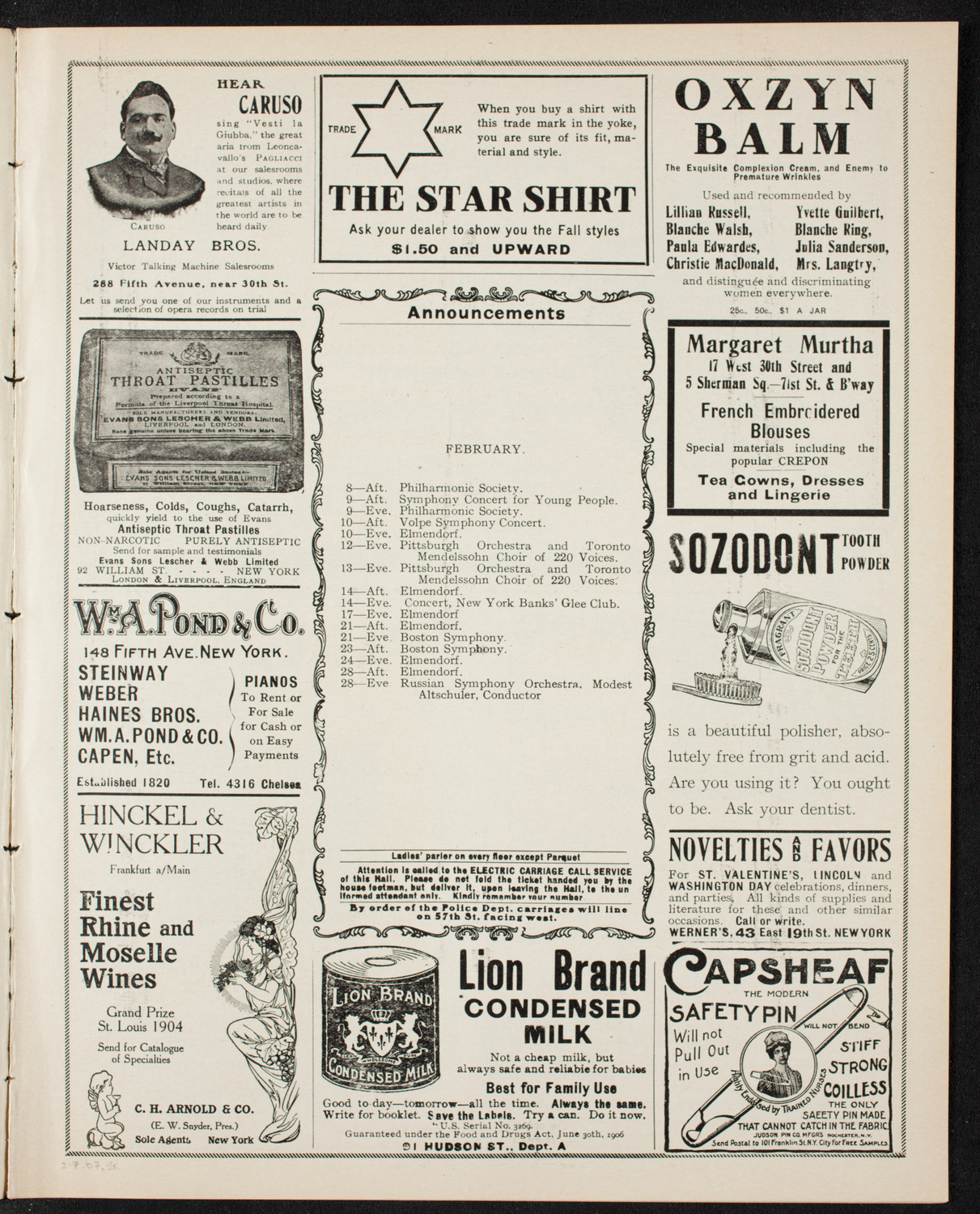 Russian Symphony Society of New York, February 7, 1907, program page 3