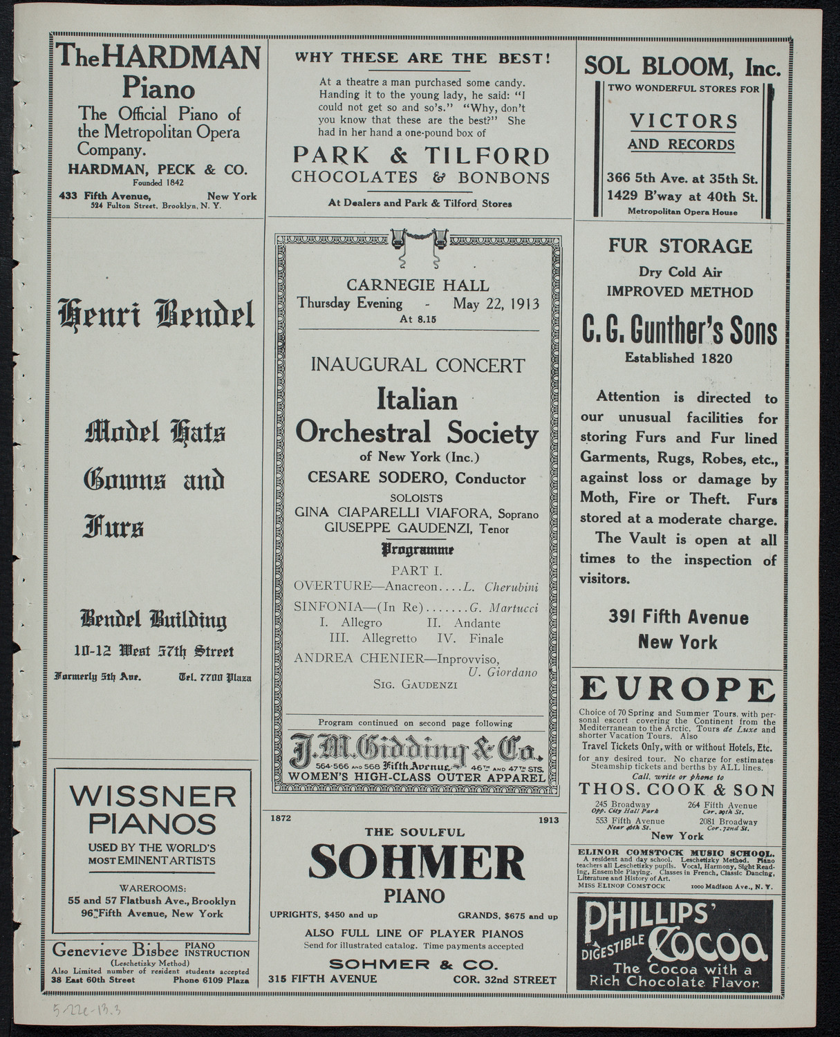 Italian Orchestral Society, May 22, 1913, program page 5