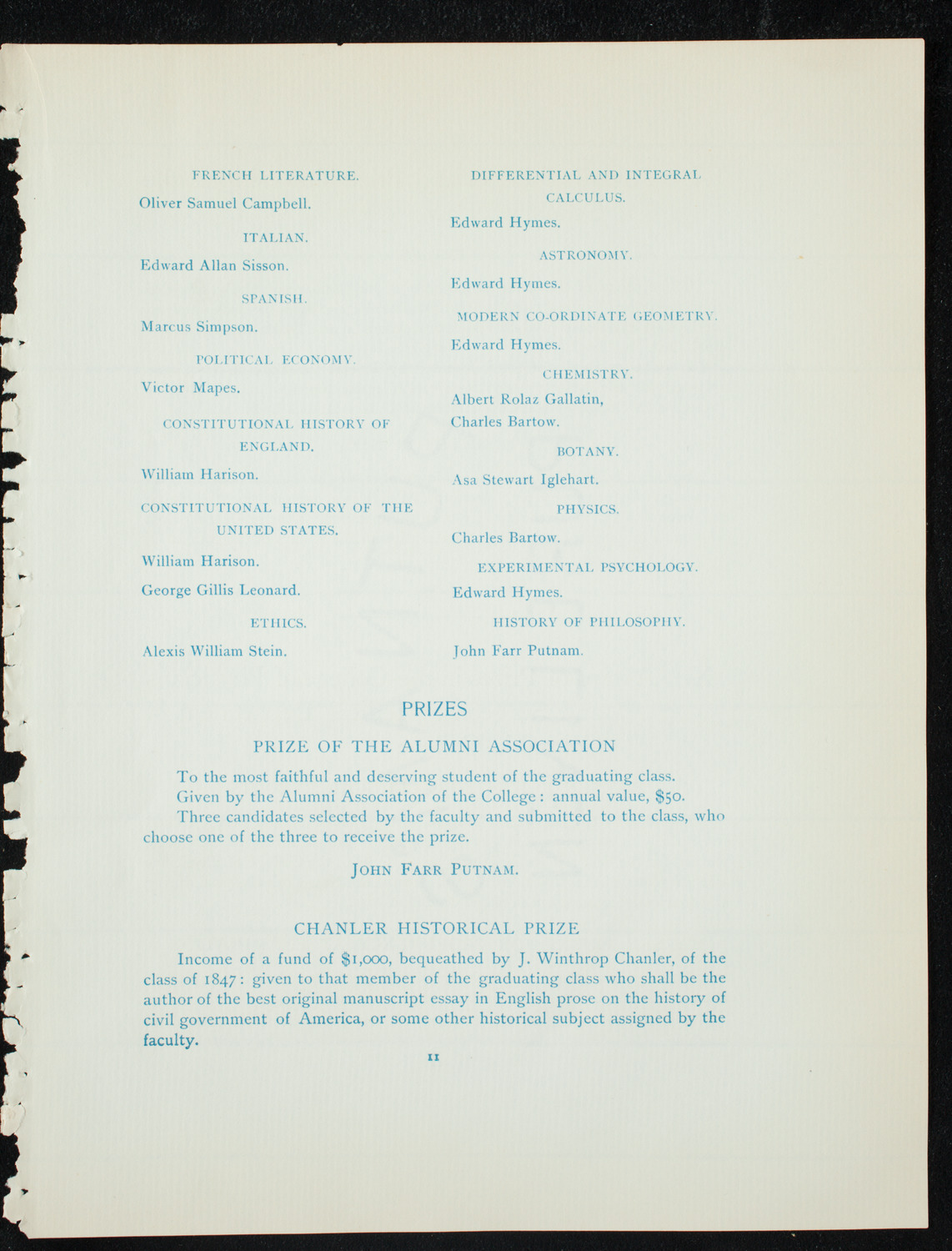 Graduation: Columbia College, June 10, 1891, program page 11