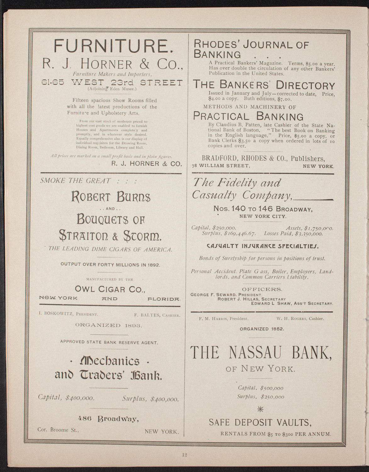 New York Banks' Glee Club, February 21, 1893, program page 12