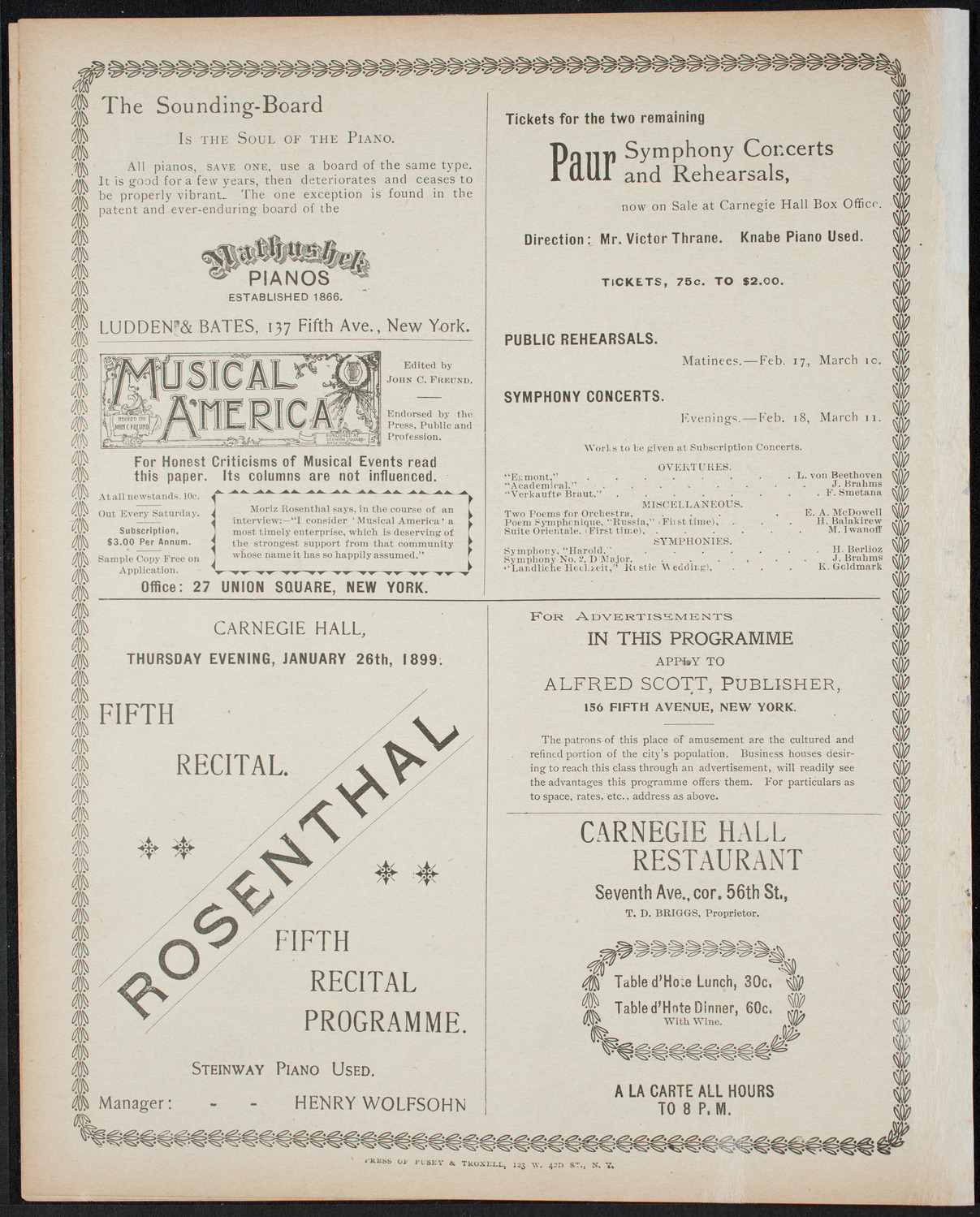 Paur Symphony Orchestra, January 6, 1899, program page 8