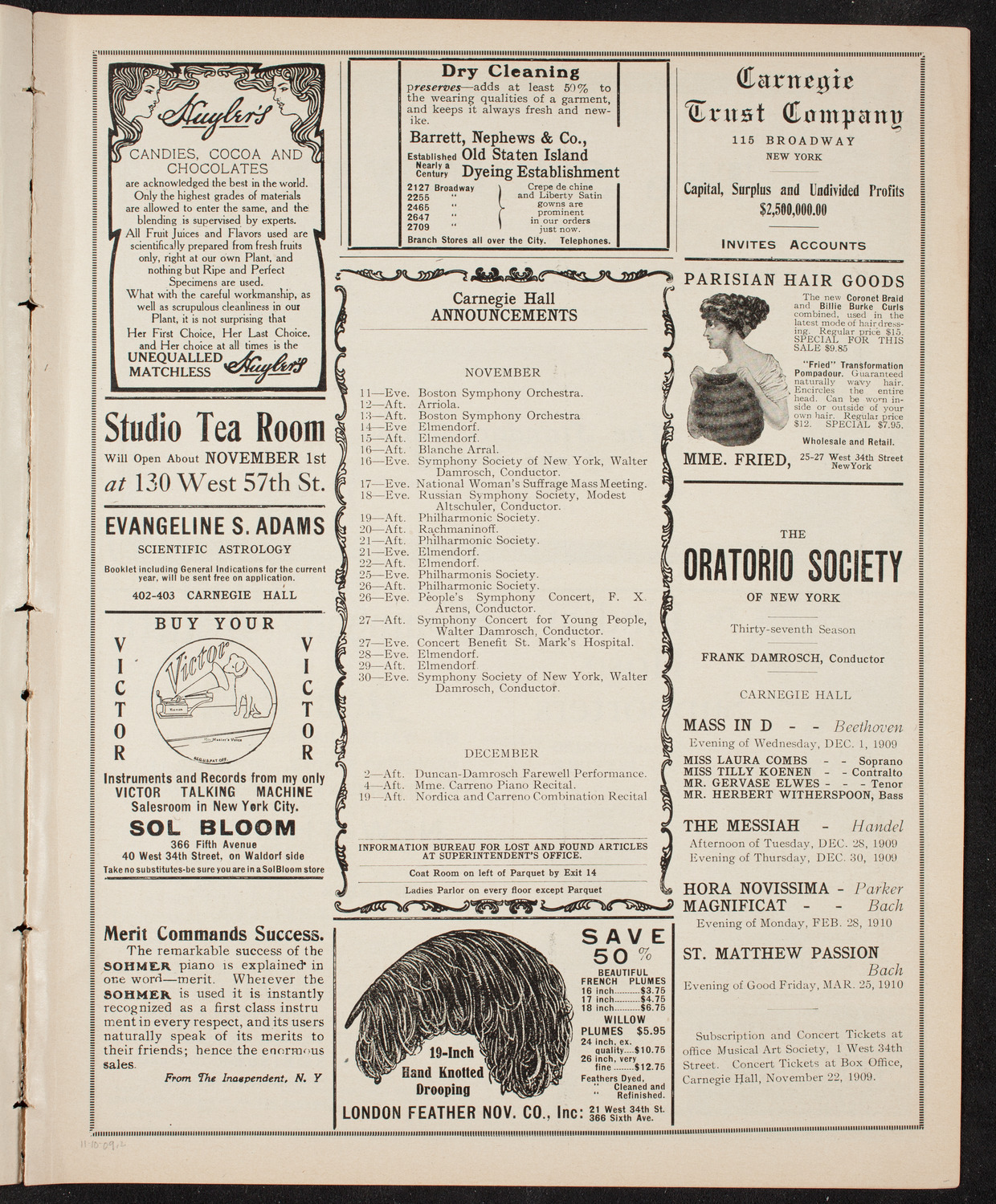 New York Philharmonic, November 10, 1909, program page 3