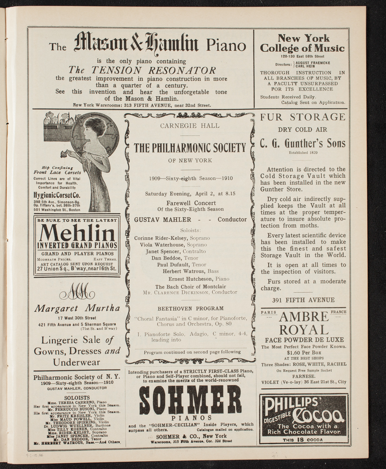 New York Philharmonic, April 2, 1910, program page 5