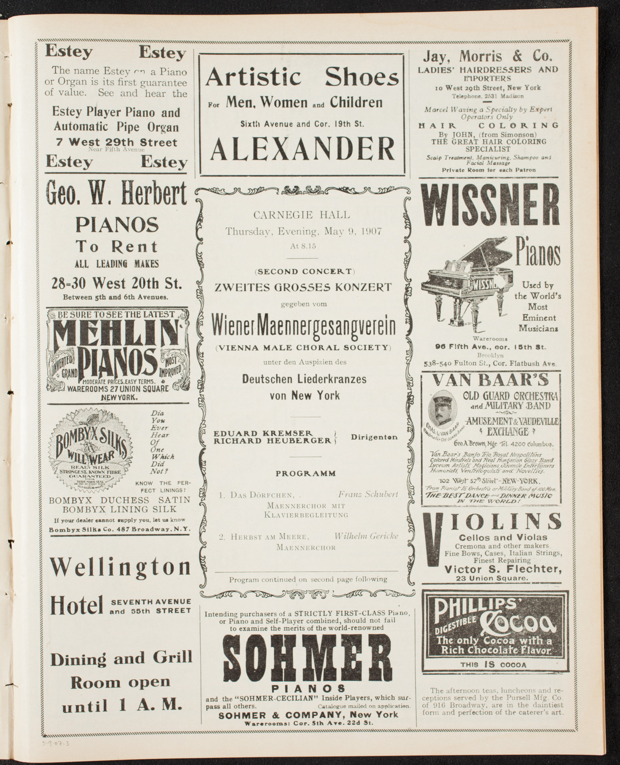 Wiener Männergesangverein (Vienna Male Choral Society), May 9, 1907, program page 5