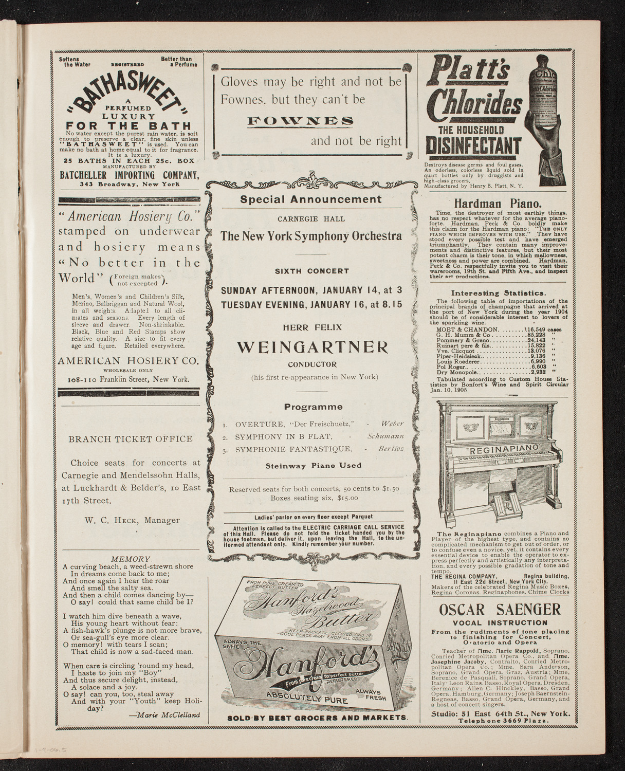 New York Symphony Orchestra, January 9, 1906, program page 9